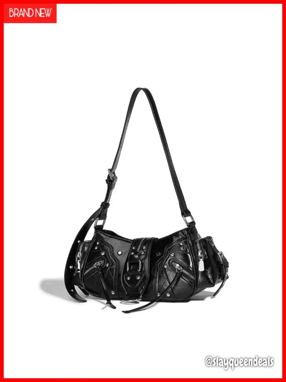 Y2K Hobo Shoulder Bag for Women, Coquette Punk Purse, Leather Handbag